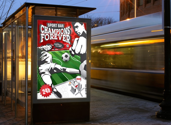 Projekt plakatu dla Pubu Sportowego Champions