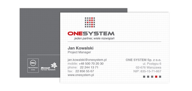 Projekt wizytówek dla spółki One System
